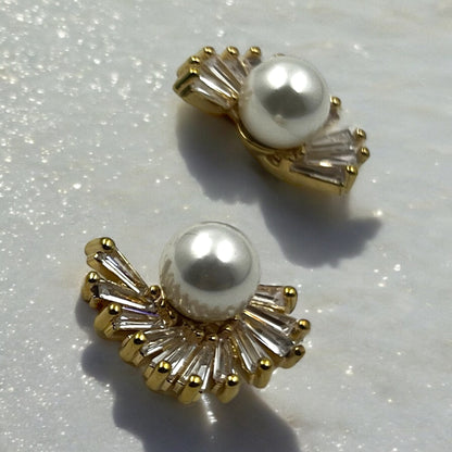 Radiant Pearl and Baguette Crystal Stud Earrings