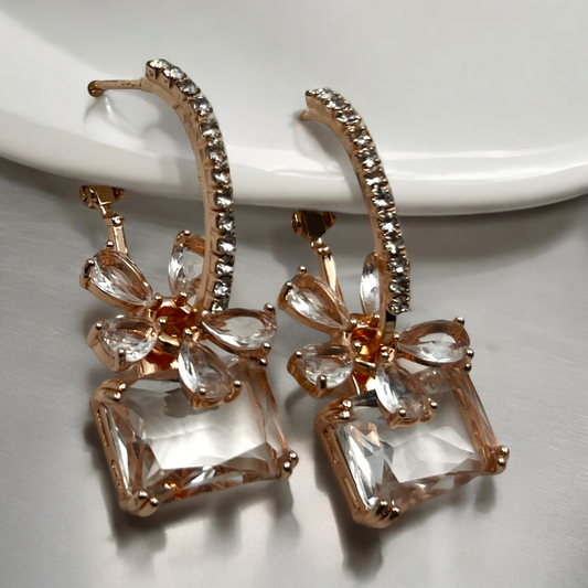 Floral Crystal Drop Earrings