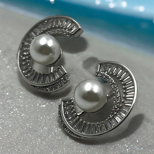 Crescent Pearl Stud Earrings