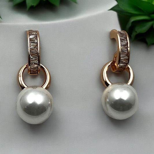 Pearl and Baguette Hoop Drop Earrings