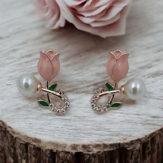 Blooming Rose Pearl Earrings