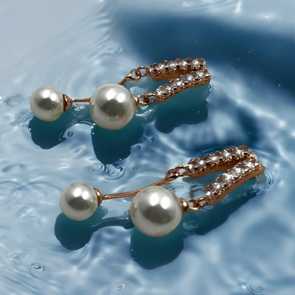 Double Pearl Drop Crystal Earrings