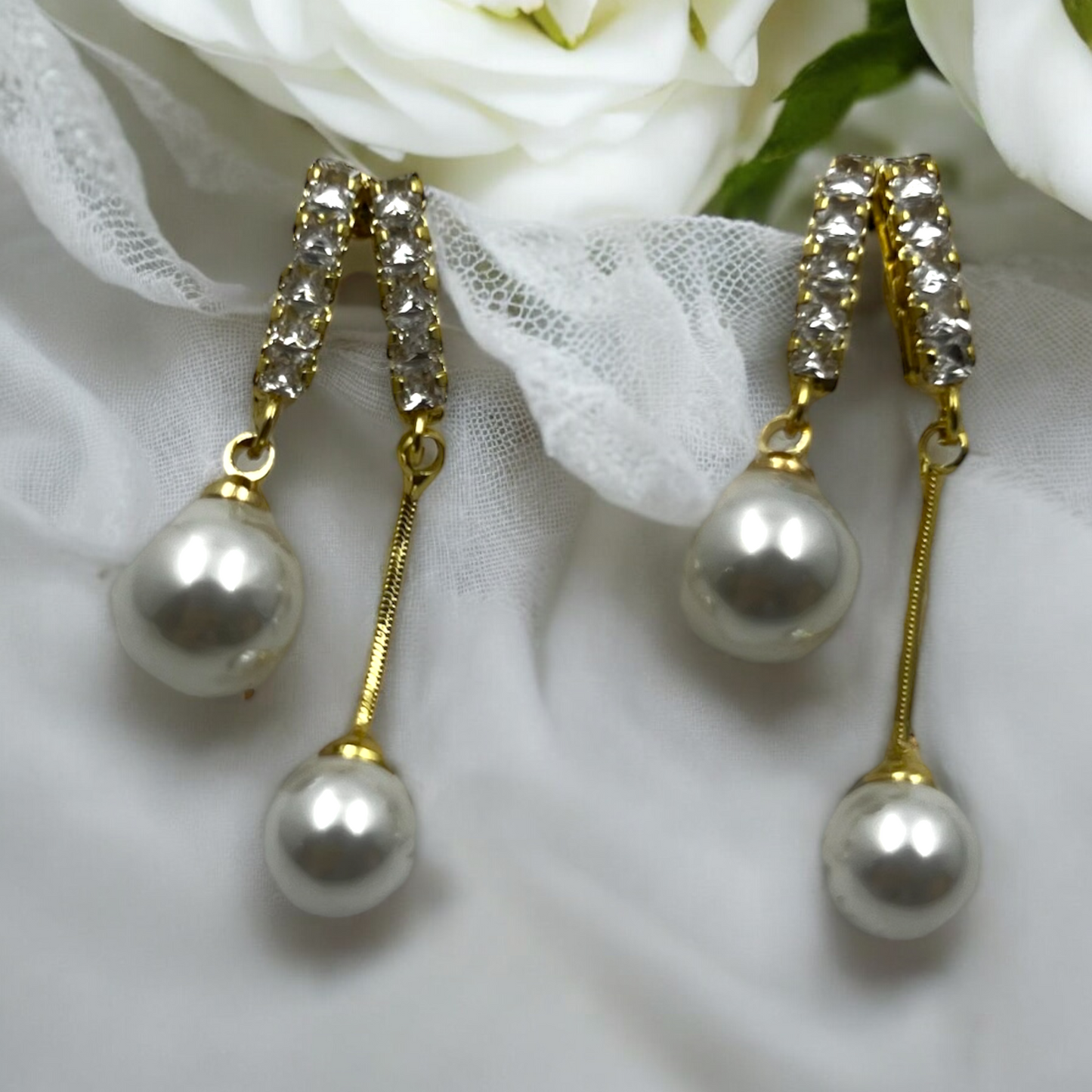 Crystal Hoop Pearl Drop Earrings