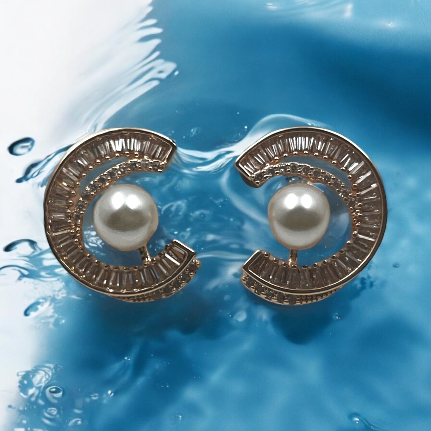 Luxe Crescent Pearl Stud Earrings