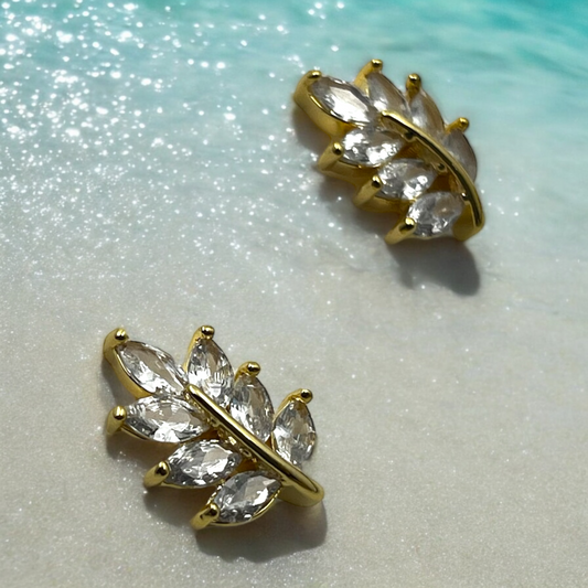 Gold Leaf Marquise Crystal Earrings