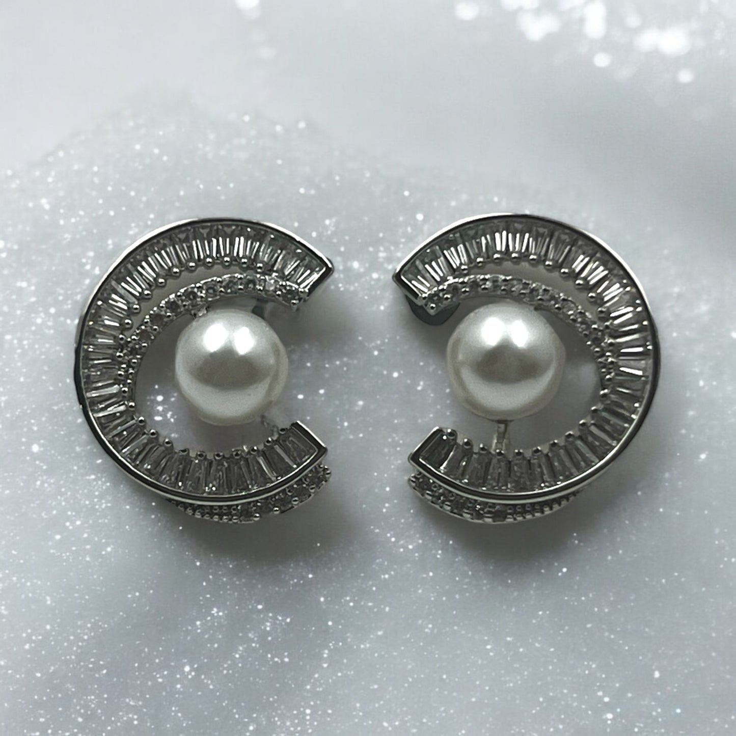 Crescent Pearl Stud Earrings