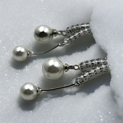 Silver Crystal and Pearl Drop Earrings