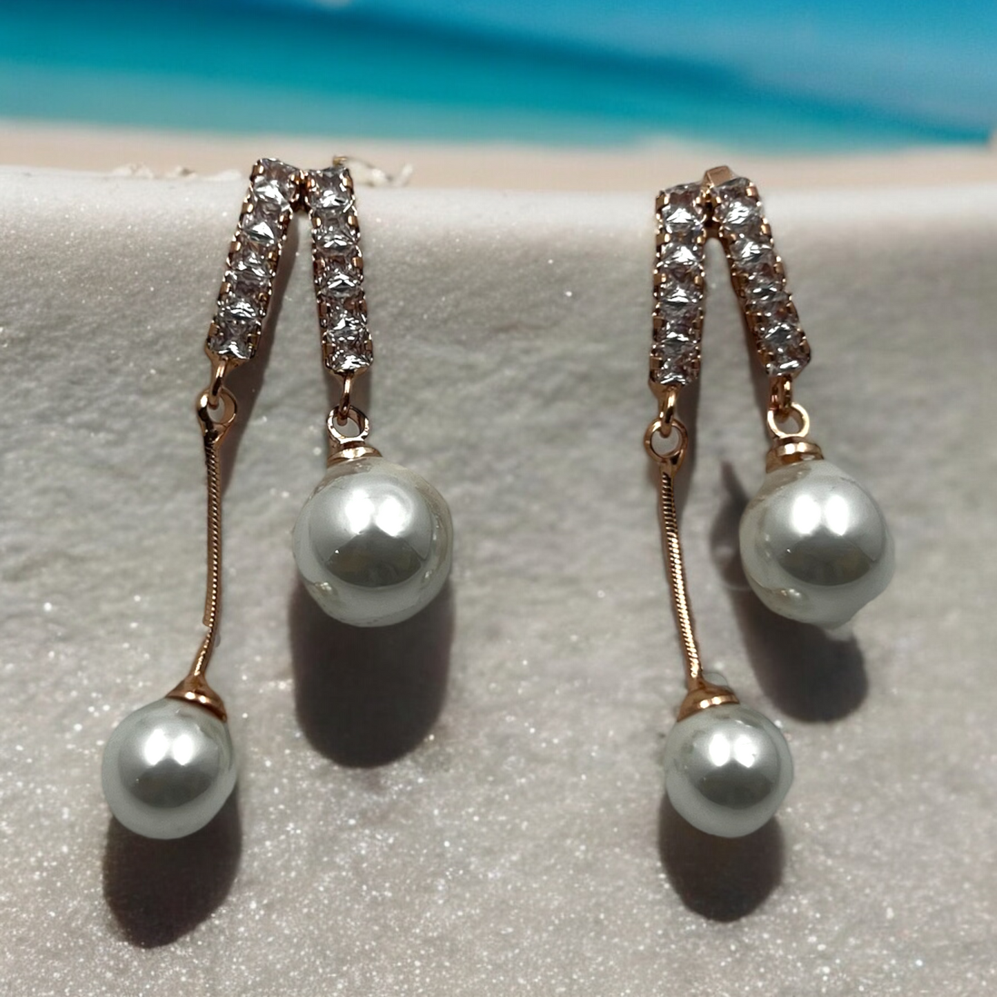 Double Pearl Drop Crystal Earrings