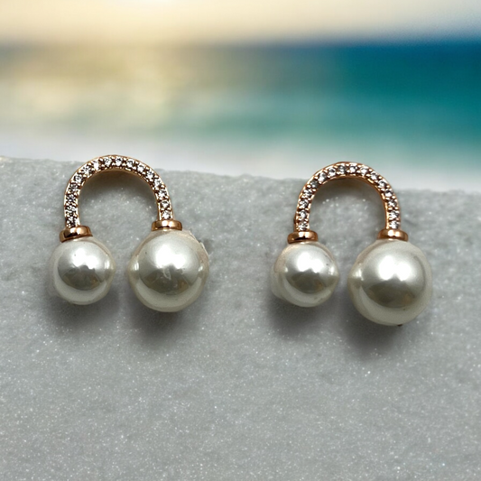 Double Pearl Arc Earrings