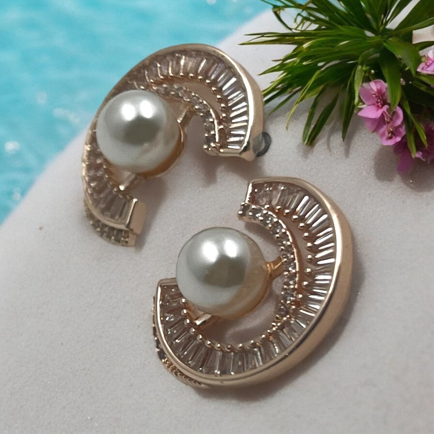 Luxe Crescent Pearl Stud Earrings