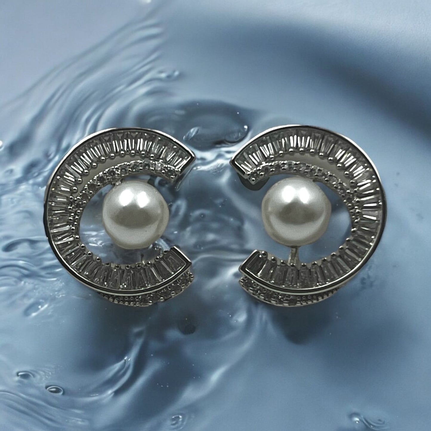 Crescent Pearl Stud Earrings