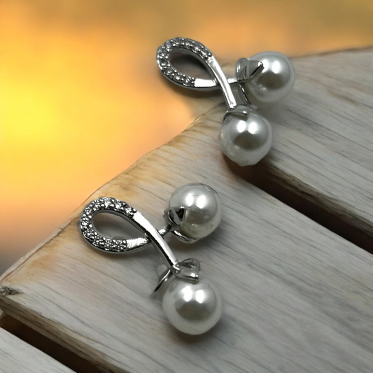 Silver Double Pearl Loop Earrings