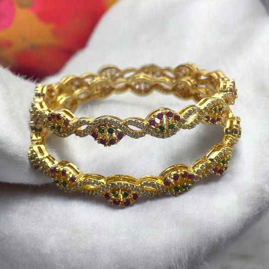 Intricate Ruby & Emerald Gold Bangle Set