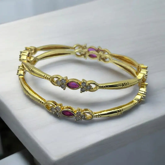 Graceful Ruby & Crystal Gold Bangle Set