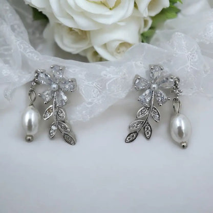 Crystal Blossom Pearl Drop Earrings