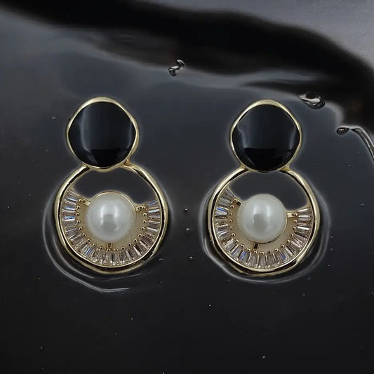 Black Onyx Pearl Drop Earrings